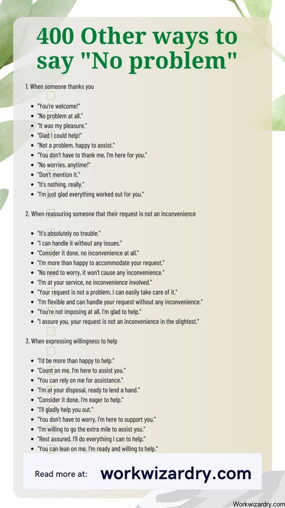 400 Professional Ways To Say No Problem - Work Wizardry