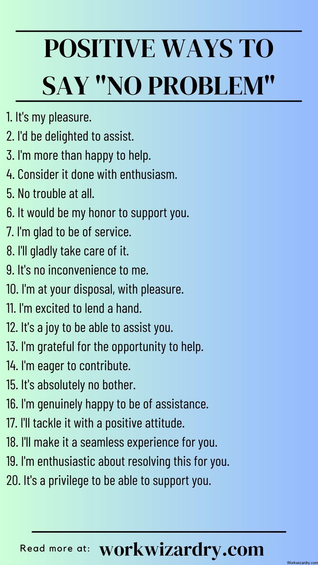 400 Professional Ways To Say No Problem - Work Wizardry