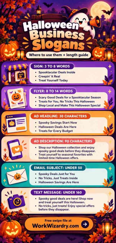 Halloween Business Slogans: 600+ Original Marketing, Sales and Promotion Slogans, Taglines and Captions 4 halloween business slogans pin 2 infographic 1000x2100 1