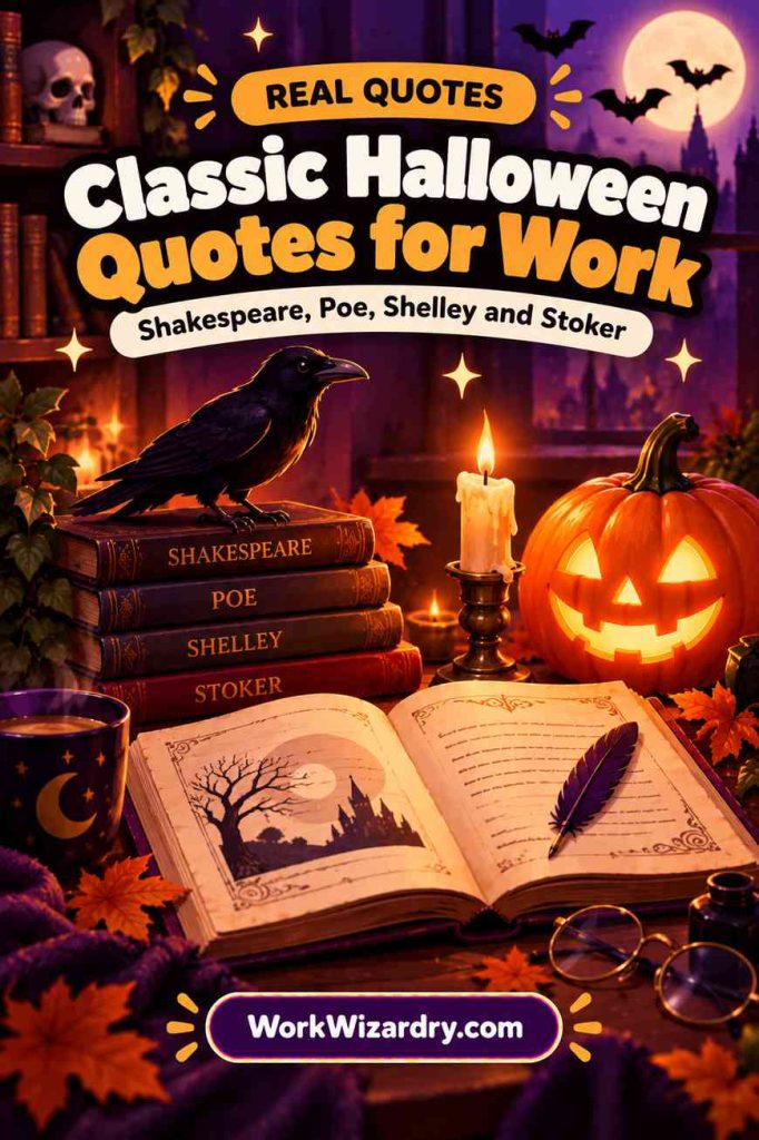 Halloween Quotes for Work: 250+ Funny, Cozy and Spooky-Professional Lines to Copy and Post 4 halloween work quotes classics pin 1000x1500 1