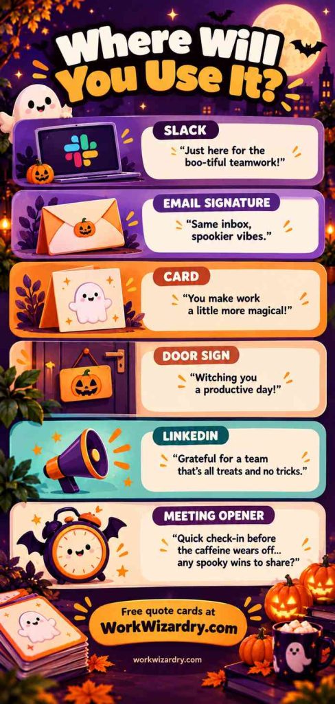 Halloween Quotes for Work: 250+ Funny, Cozy and Spooky-Professional Lines to Copy and Post 2 halloween work quotes pin 2 infographic 1000x2100 1