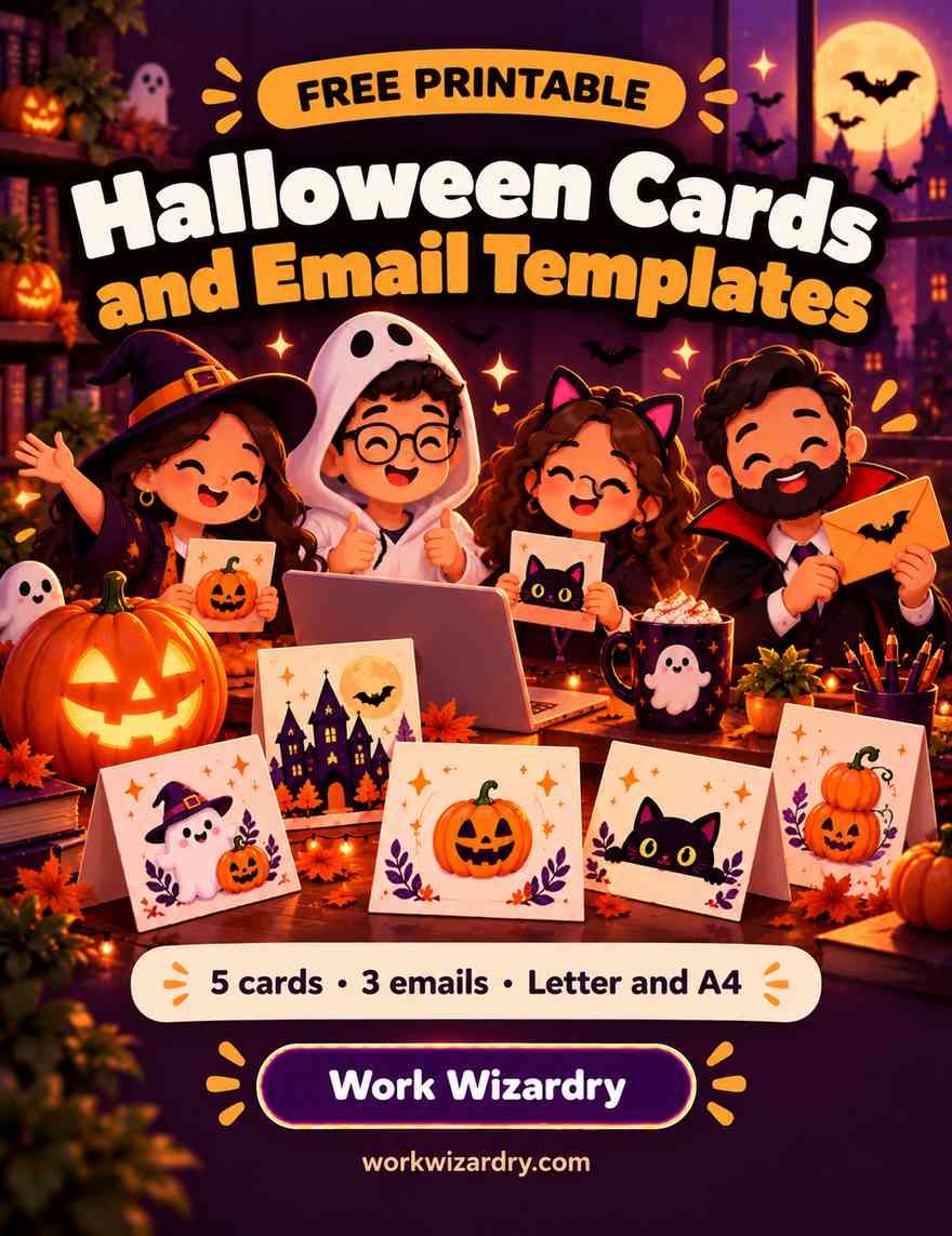 Halloween Messages for Work: Wishes, Greetings and Emails for Every Role (Ready to Send) 5 halloween cards free pack cover