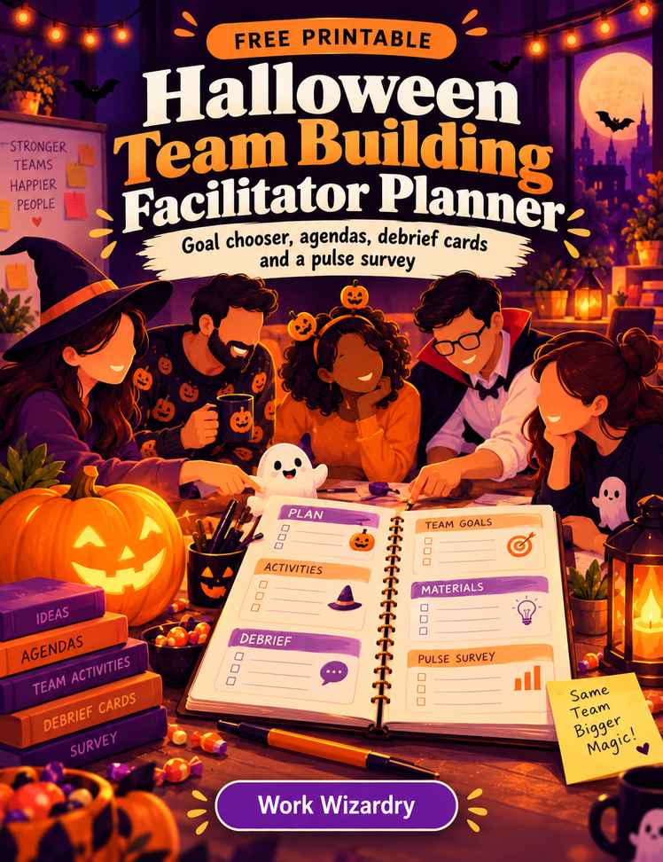 Halloween Team Building Activities: 12 Workshops That Actually Build the Team (With Scripts, Debriefs and a 4-Week Plan) 5 halloween team building planner cover