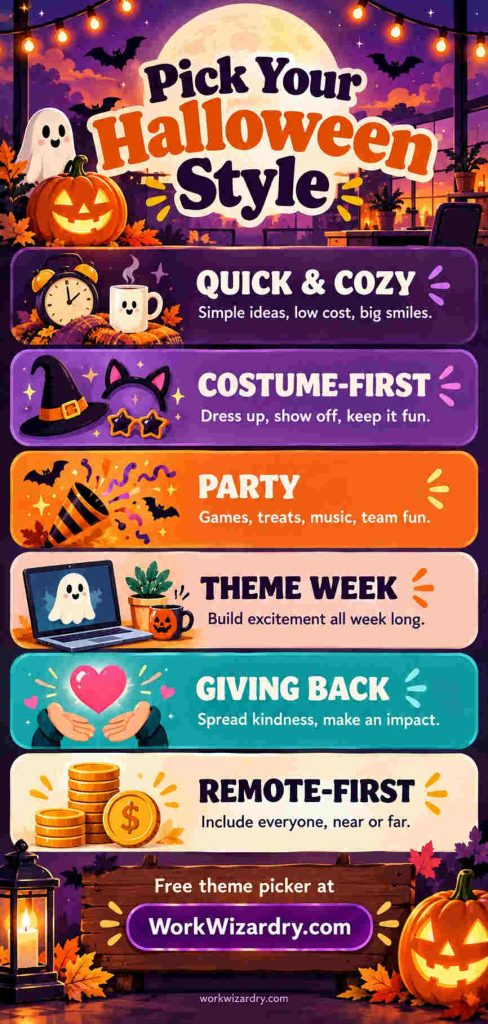 Office Halloween Ideas: 40 Ways to Celebrate at Work (Pick by Budget, Team and Time) 10 office halloween ideas pin 2 infographic 1000x2100 1