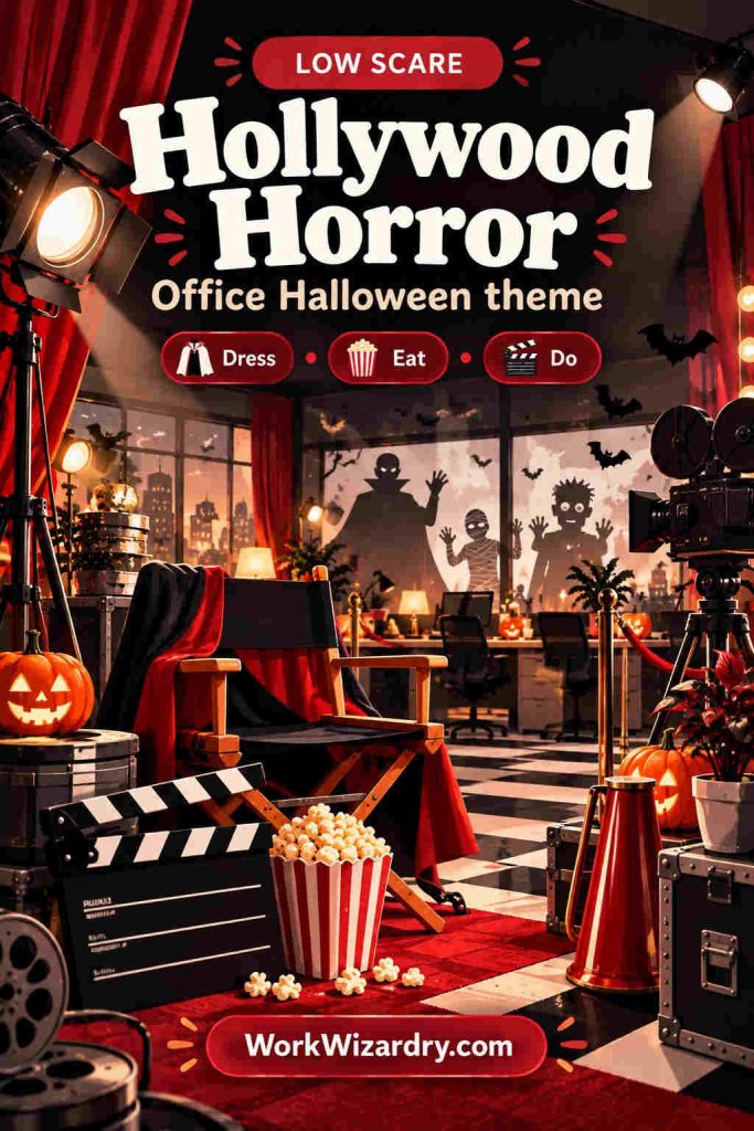 Office Halloween Ideas: 40 Ways to Celebrate at Work (Pick by Budget, Team and Time) 4 office halloween theme hollywood horror