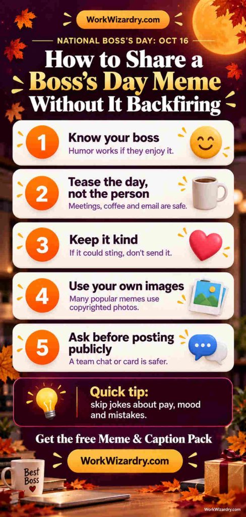Boss's Day Memes: 20 Funny, Shareable Memes for Work (Plus Captions) 3 boss day memes pin 2 infographic 1000x2100 1