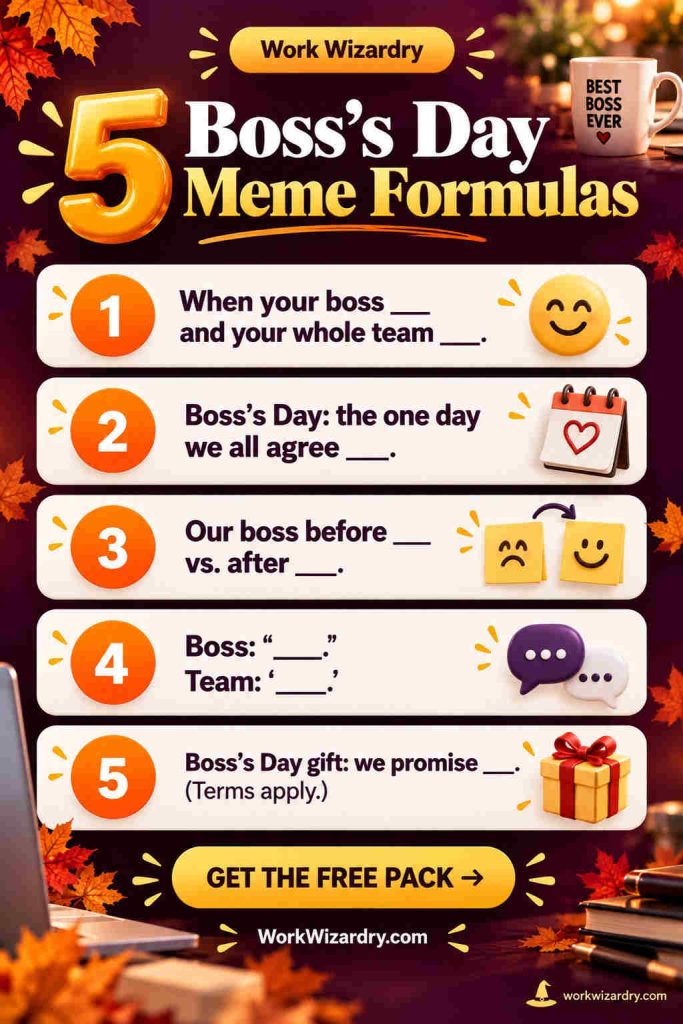 Boss's Day Memes: 20 Funny, Shareable Memes for Work (Plus Captions) 2 boss day memes pin 4 formulas 1000x1500 1