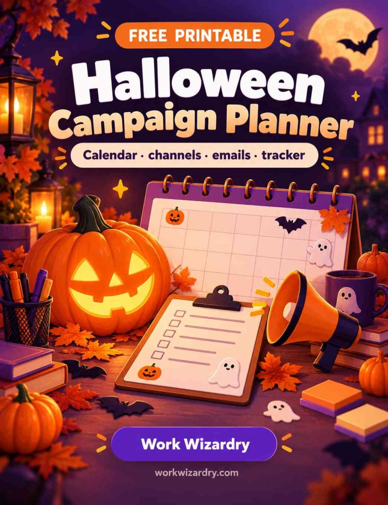 Halloween Marketing Ideas: 200+ Campaign, Promotion and Social Media Ideas by Budget, Channel and Business Type 4 halloween campaign free planner cover