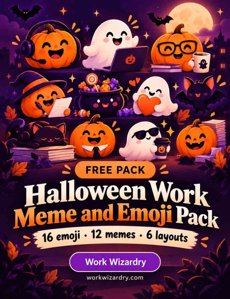 Halloween Work Memes: 60 Funny, Original Memes for Every Role (Share-Ready) 65 halloween meme emoji pack cover