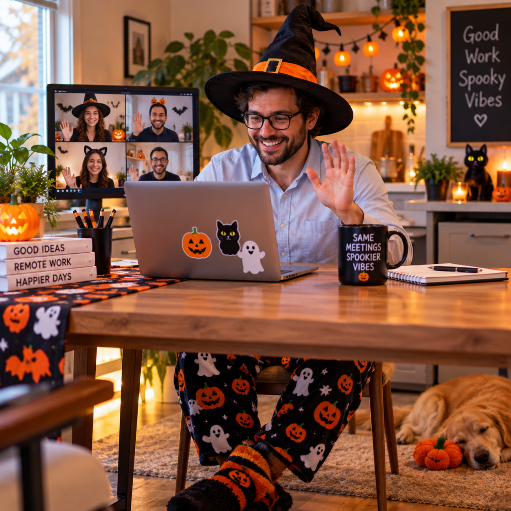 Halloween Work Memes: 60 Funny, Original Memes for Every Role (Share-Ready) 39 halloween work meme 36 remote worker 8 59 a m full witch hat pajama pan
