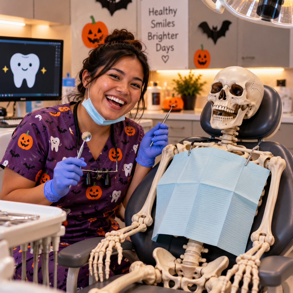 Halloween Work Memes: 60 Funny, Original Memes for Every Role (Share-Ready) 47 halloween work meme 44 dental office don t worry the skeleton is just