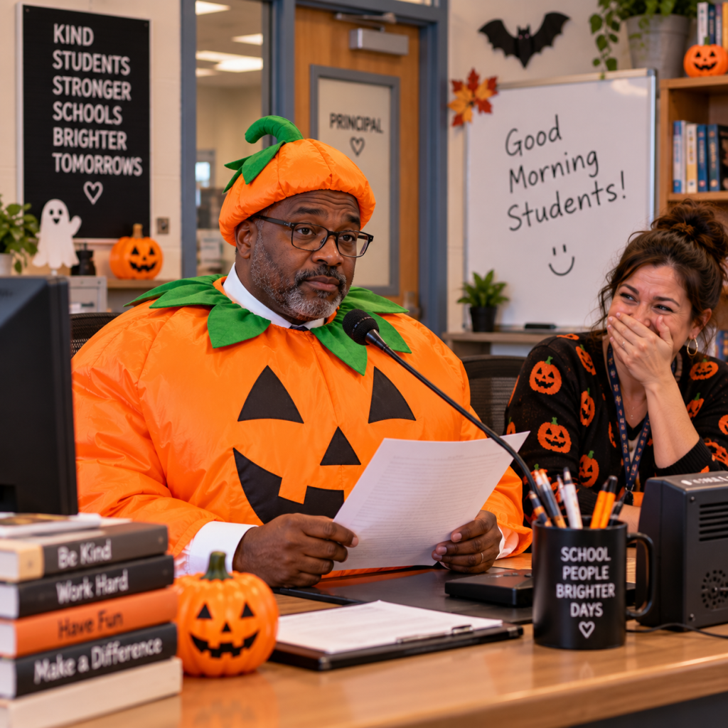 Halloween Work Memes: 60 Funny, Original Memes for Every Role (Share-Ready) 51 halloween work meme 48 principal in a pumpkin suit doing the morning