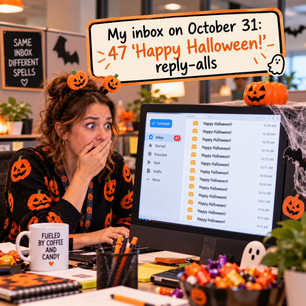 Halloween Work Memes: 60 Funny, Original Memes for Every Role (Share-Ready) 58 halloween work meme 55 my inbox on october 31 47 happy halloween reply