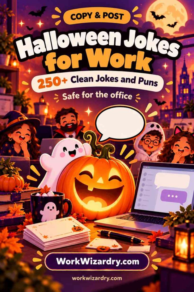 Halloween Jokes for Work: 250+ Clean Jokes, Puns and One-Liners for Every Office 1 halloween jokes for work pin 1 standard 1000x1500 1