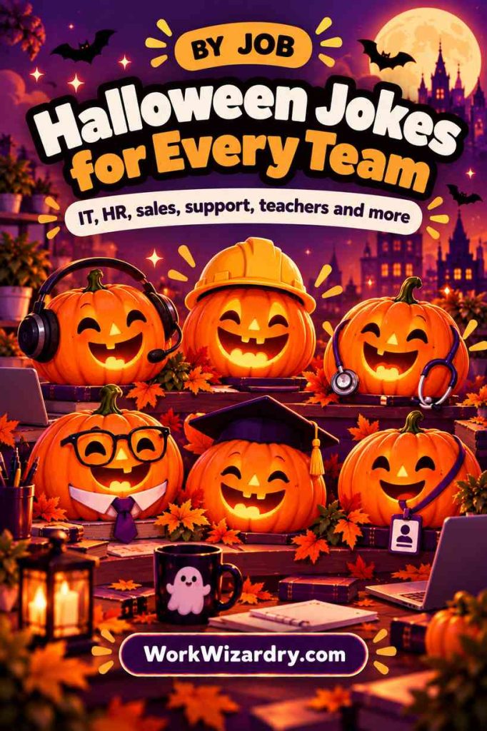 Halloween Jokes for Work: 250+ Clean Jokes, Puns and One-Liners for Every Office 3 halloween jokes for work roles pin 1000x1500 1