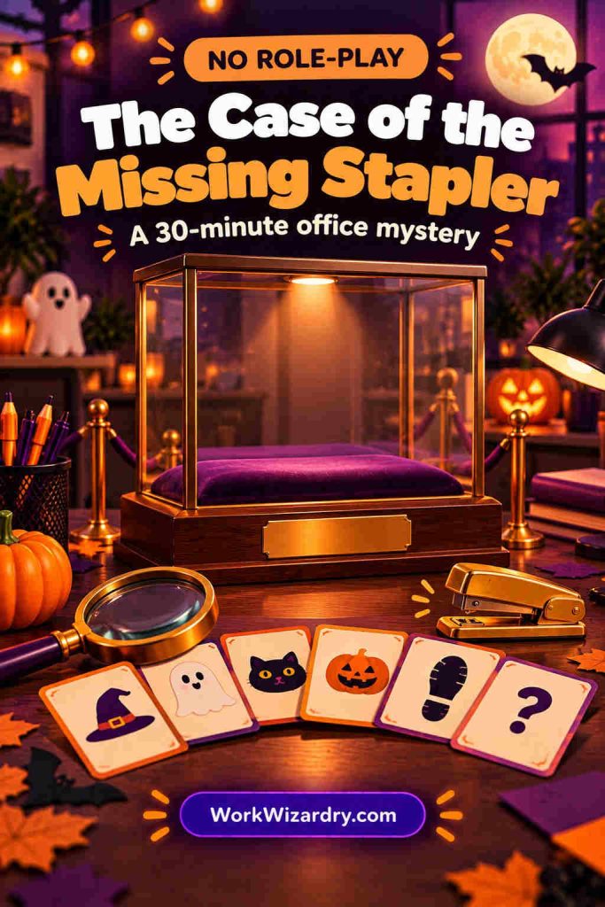 Halloween Office Games: 14 Easy Games for Work, With Rules, Scoring and Printable Materials 5 halloween office games pin mystery 1000x1500 1