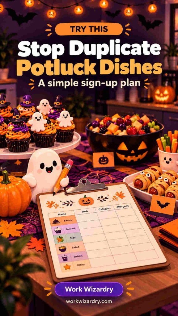 Halloween Potluck Ideas for the Office: Easy Dishes, Allergy-Safe Tips and a Sign-Up Plan 2 halloween potluck ideas pin 3 idea 1080x1920 1