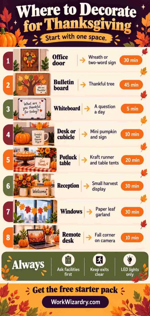 Thanksgiving Office Decoration Ideas: 40 Ways to Decorate Your Door, Desk, Bulletin Board and Party Table (With Free Templates) 2 thanksgiving office decoration ideas pin 2 infographic 1000x2100 1