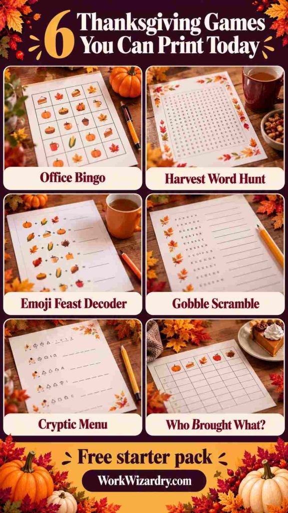 Thanksgiving Office Games: 24 Fun Games for Work Parties, Lunches and Remote Teams (With Rules, Scoring and Printables) 3 thanksgiving office games pin 3 idea 1080x1920 1